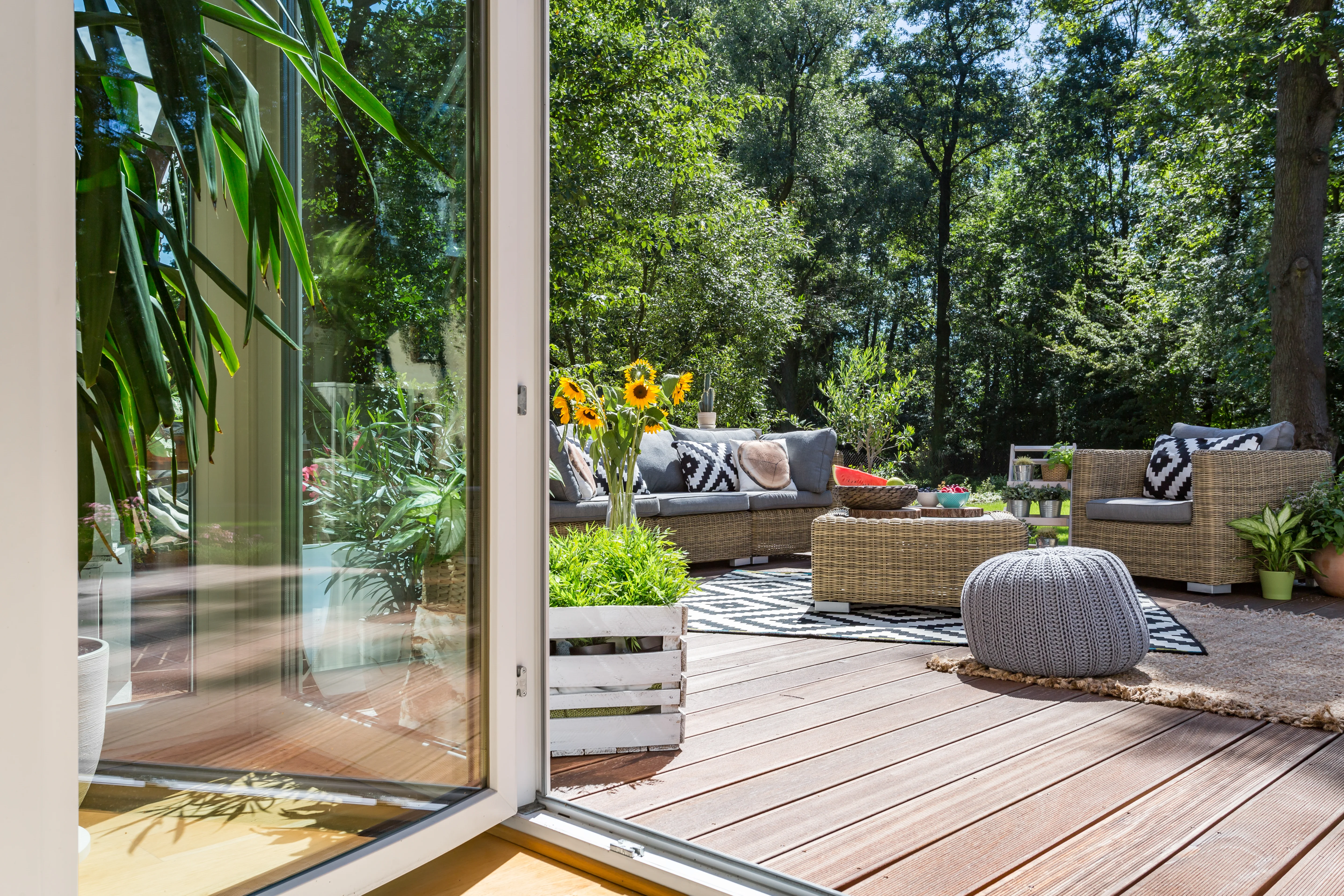 Outdoor garden area with decking and furniture