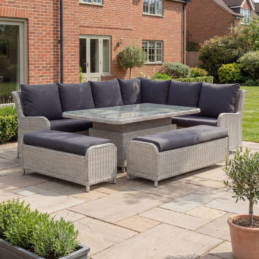 Right Hand Corner Sofa Lounge Dining Set with Rectangular Rise & Fall Table