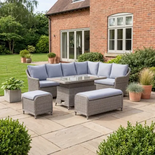 Right Hand Corner Sofa Lounge Dining Set with Rectangular Rise & Fall Table