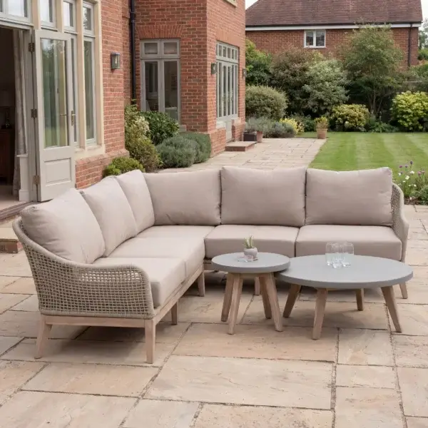 Outdoor Corner Sofa Lounging Set with Round Coffee Table & Side Table