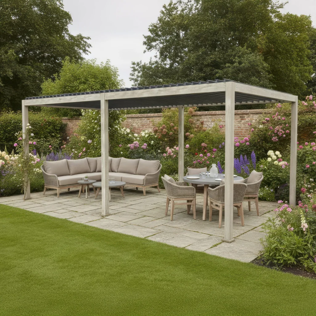 Freestanding Aluminium Pergola - 6m x 3m Rectangular - with a Wood Look