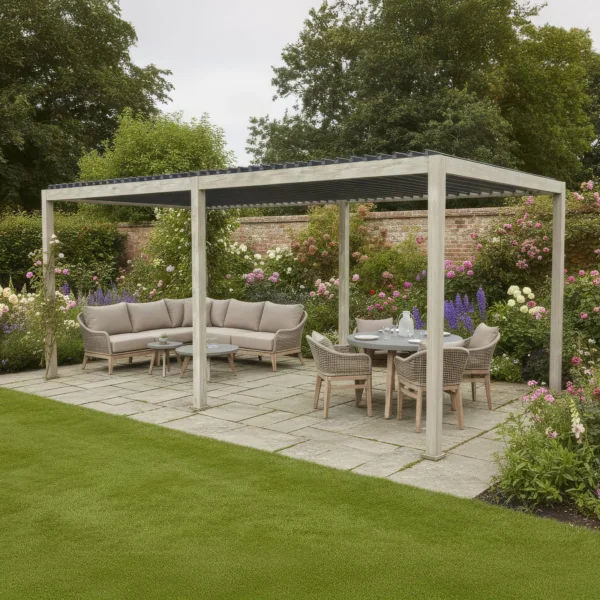 Freestanding Aluminium Pergola - 6m x 3m Rectangular - with a Wood Look